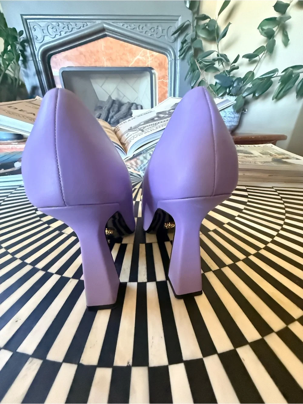 Versace Lilac Pointed-Toe Pumps with Gold Chain